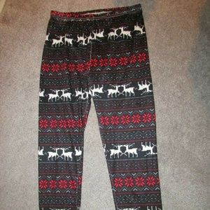 BLACK RED WHITE REINDEER PRINT LEGGINGS SIZE SMALL
